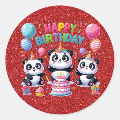 Happy Birthday My Three Pandas Classic Round Sticker
