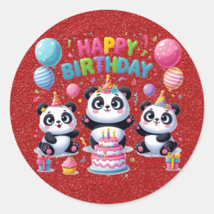Happy Birthday, My Three Pandas, Classic Round Sticker