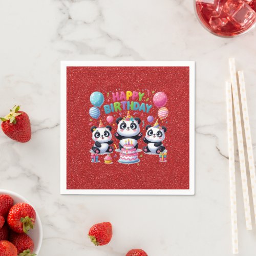 Happy Birthday My Three Pandas Napkins
