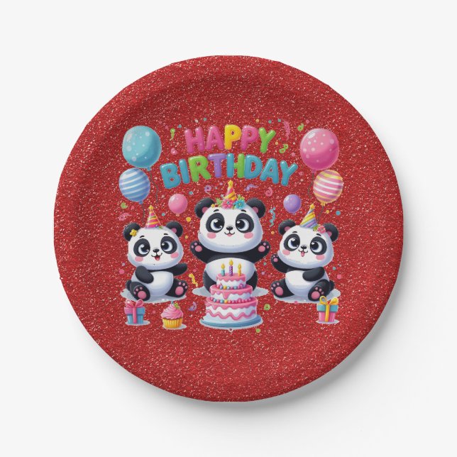 Happy Birthday, My Three Pandas, Paper Plates (Front)