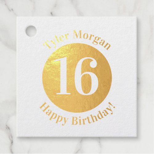 Happy Birthday Name 16 or Any Age Foil Favor Tags
