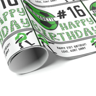 Happy Birthday Name Age Sentiment Soccer Sport Wrapping Paper