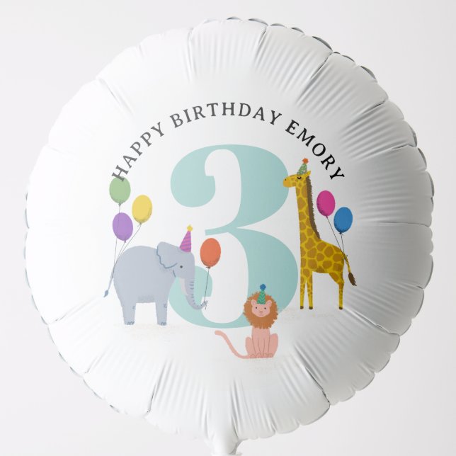 Happy Birthday Name and Year Safari Animal Party Balloon (Front)