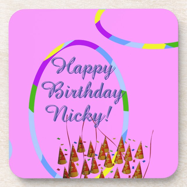 Happy Birthday Name  Beverage Coaster (Front)