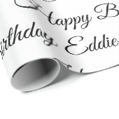 Happy Birthday Name Black White Personalize Wrapping Paper (Roll Corner)