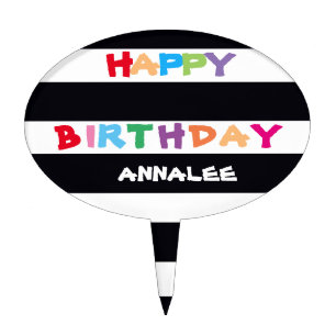 Happy Birthday Name Bright Bold Cute Cool Cake Topper