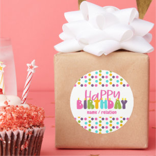 Happy Birthday Name Colorful Candle Typography Classic Round Sticker