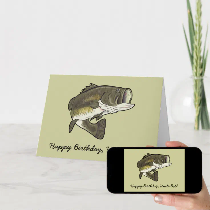 Happy Birthday Name Customizable Big Mouth Bass Card | Zazzle