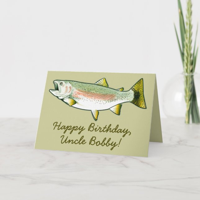 Happy Birthday Name Customizable Rainbow Trout Card (Front)