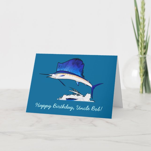 Happy Birthday Name Customizable with Sailfish Card (Front)