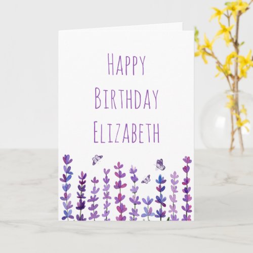 Happy Birthday Name Lavender  Butterfly  Card