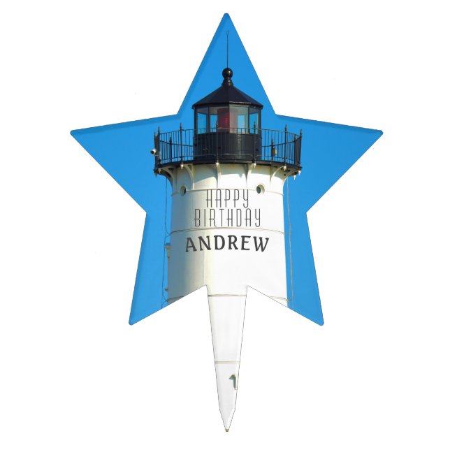 Happy Birthday Name Nubble Lighthouse Cake Topper (Front)