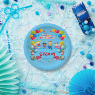Happy Birthday Name Party Paper Plate 7 inch