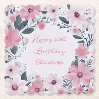 Happy Birthday Name Pastel Pink Flowers | Floral