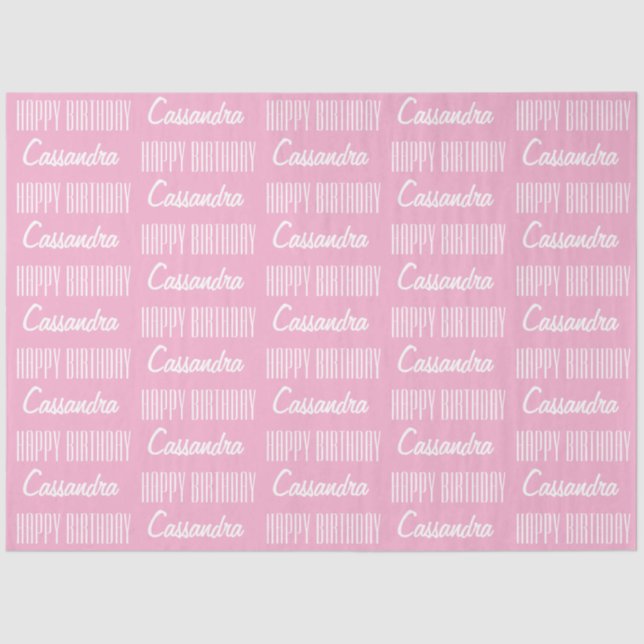 Happy Birthday Name Pink Tissue Paper (Front)