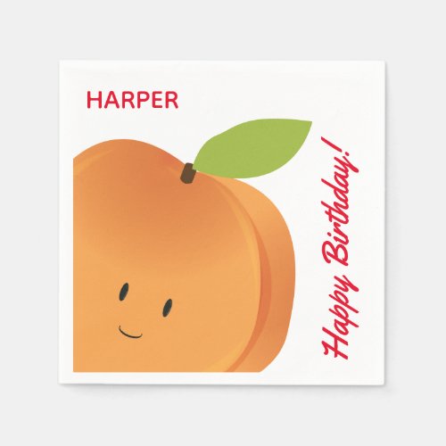 Happy Birthday Name Smiling Peach Cartoon Napkins