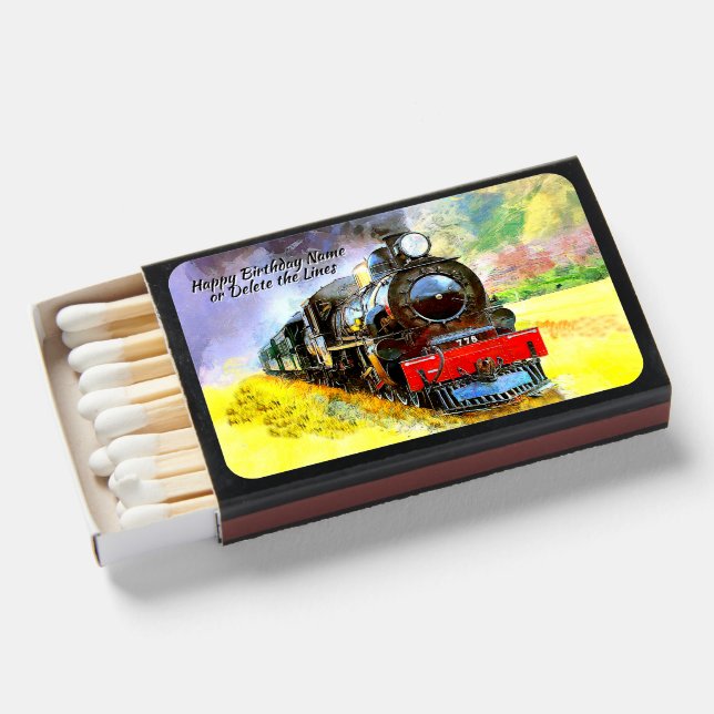 Happy Birthday Name Steam Train Engine Painting Matchboxes (Front Open)