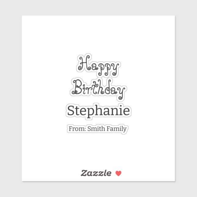 Happy Birthday Name Typography Modern Simple Sticker (Sheet)