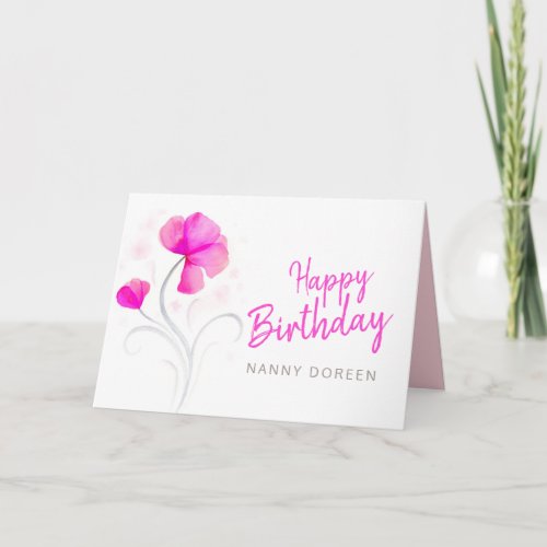 Happy Birthday Nanny watercolor pink wildflower Card