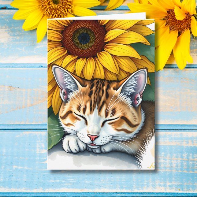 Happy Birthday | Napping Cat and Sunflower Card (Creator Uploaded)