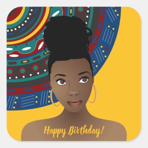 Happy Birthday  Natural Beauty Tribal Inspired Square Sticker