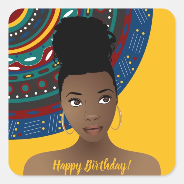 Happy Birthday! | Natural Beauty, Tribal Inspired Square Sticker (Front)