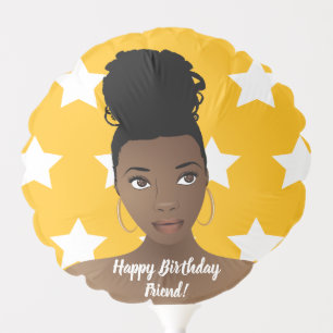 Happy Birthday! Natural Beauty, White Stars, Gold Balloon