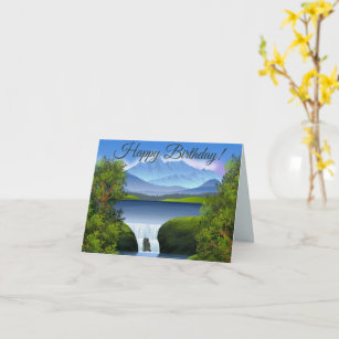 Happy Birthday Nature Mountain Landscape Waterfall Card