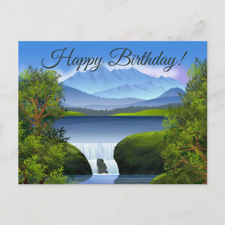 Happy Birthday Nature Mountain Landscape Waterfall Holiday Postcard ...