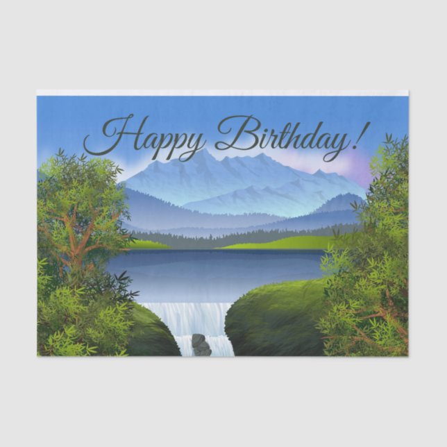 Happy Birthday Nature Mountain Landscape Waterfall Tissue Paper (Front)