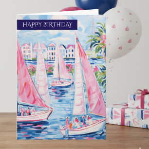 Happy Birthday Nautical Sailboat Card   Coastal
