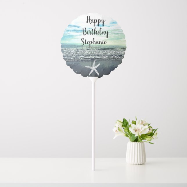 Happy Birthday Nautical Starfish Beach Custom Name Balloon (In SItu)
