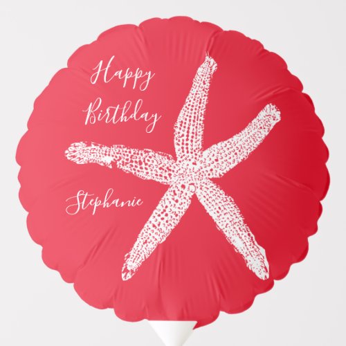 Happy Birthday Nautical Starfish Red White Elegant Balloon