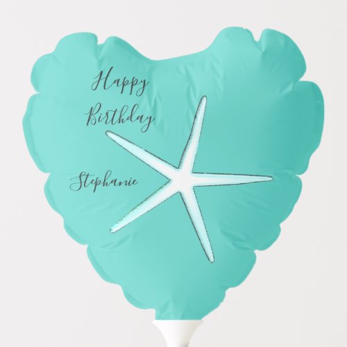 Happy Birthday Nautical Starfish Teal Blue Cute Balloon
