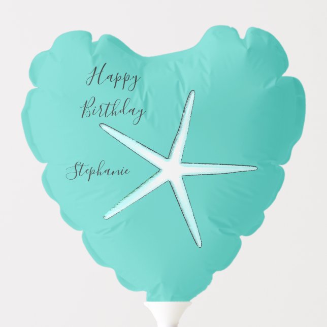 Happy Birthday Nautical Starfish Teal Blue Cute Balloon (Front)