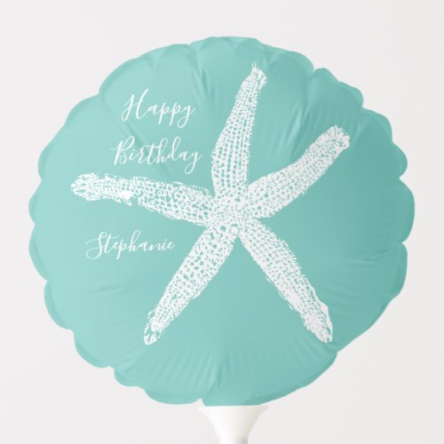 Happy Birthday Nautical Starfish Teal Blue Green Balloon