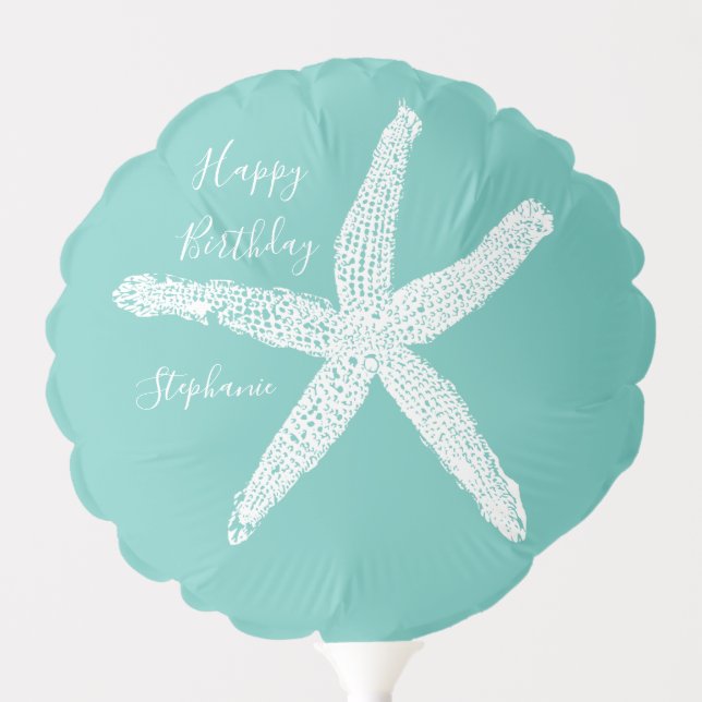 Happy Birthday Nautical Starfish Teal Blue Green Balloon (Front)