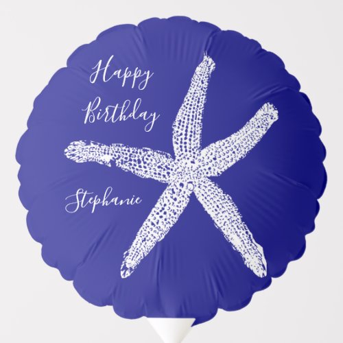 Happy Birthday Nautical Starfish White Navy Blue Balloon