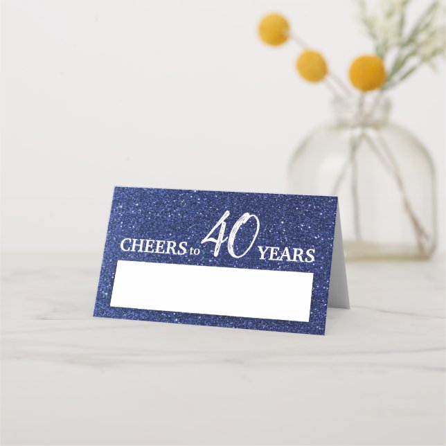 Happy Birthday Navy Blue Glitter Glam Personalized Place Card (Front)