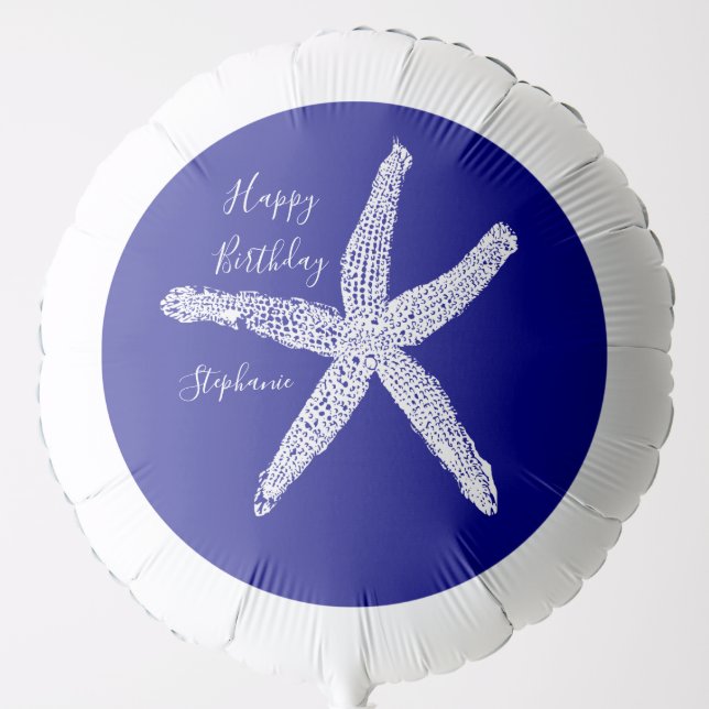 Happy Birthday Navy Blue Nautical Cute Starfish Balloon (Front)