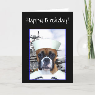 Happy birthday Navy Sailor Boxer Dog greeting card