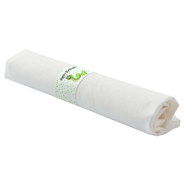 Happy Birthday Neon Green Cartoon Snake Polka Dots Napkin Bands (Angled)