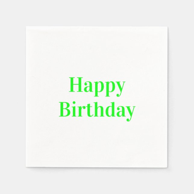 "Happy Birthday" neon green white party paper Napkins (Front)