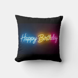 Happy Birthday Neon lamp Throw Pillow