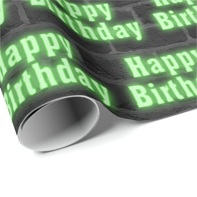 Happy Birthday Neon on Brick Wrapping Paper (Roll Corner)