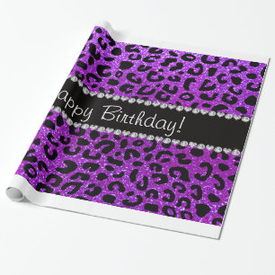 Happy birthday neon purple glitter cheetah spots wrapping paper