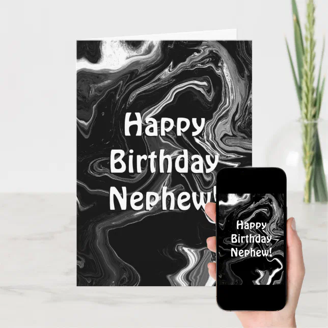 Happy Birthday Nephew | Black and White Marble Card | Zazzle