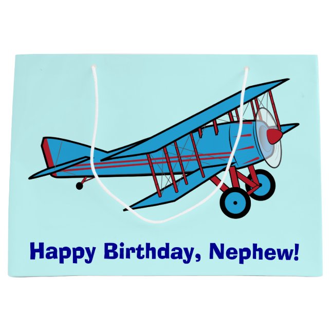 Happy Birthday Nephew with Airplane Large Gift Bag (Front)