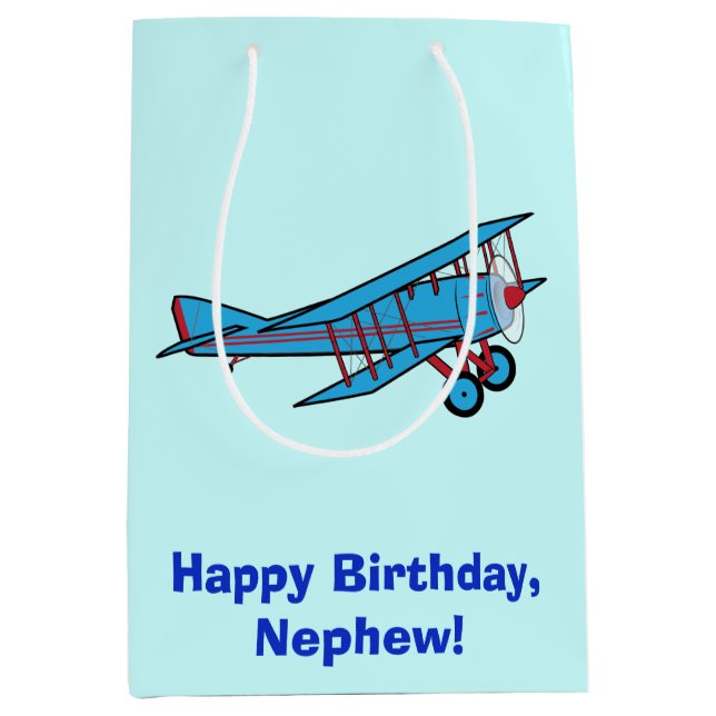 Happy Birthday Nephew with Airplane Medium Gift Bag (Front)