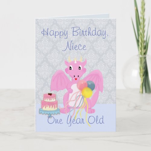 Happy Birthday Niece Cute Pink Dragon Cartoon Card